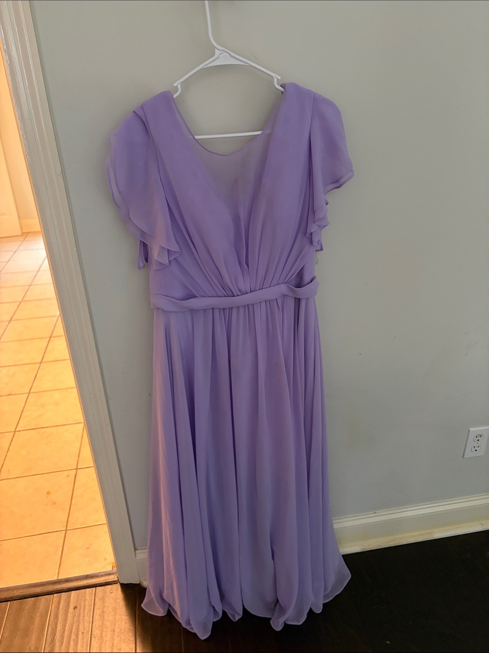 Azazie Lavender Chiffon V-Neck Flutter Sleeve Wedding Dress